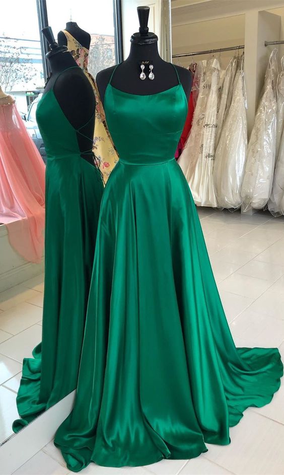 2019 Long Prom Dresses with Cross Back, Emerald Green Prom Dresses Party Dresses cg1823