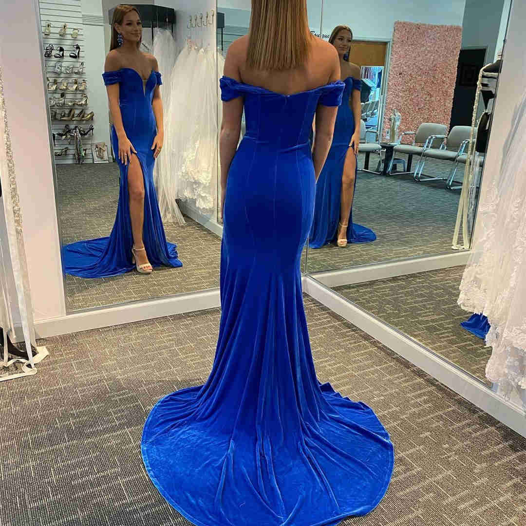 Elegant Royal Blue Velvet Prom Dress    cg18264