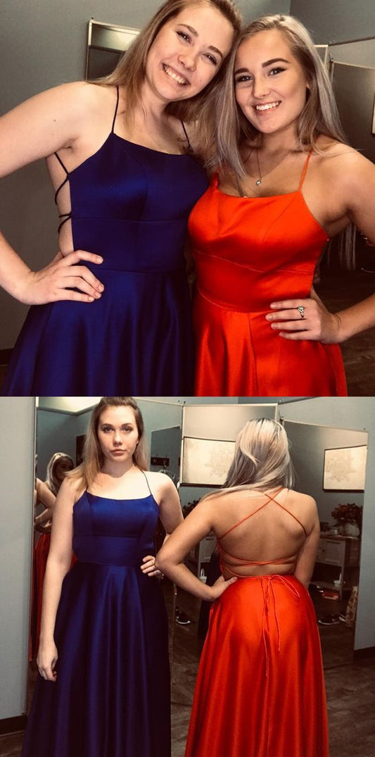 strappy long prom dresses in navy blue and red color.    cg18349