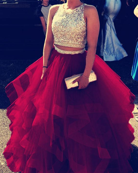 burgundy prom dresses,two piece ball gowns,two piece prom dress,2 piece prom dress   cg18352