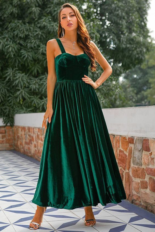 Dark Green Velvet Prom Dress    cg18370