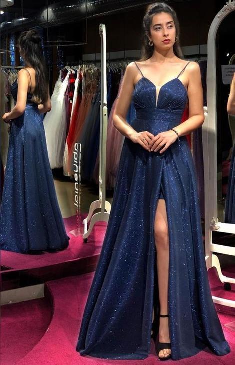 Designer evening dresses long glitter | Prom dresses blue   cg18372