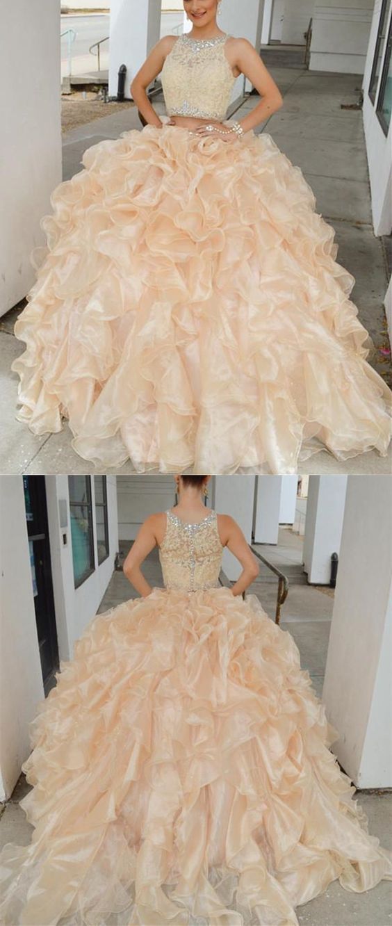 Prom Dress 2021 Champagne Quinceanera Dresses Two Piece   cg18405