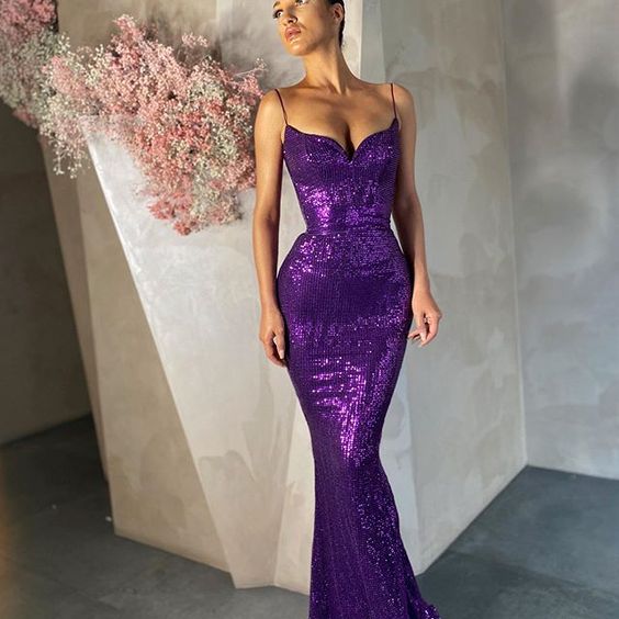 purple sequin long evening Prom Dresses   cg18452