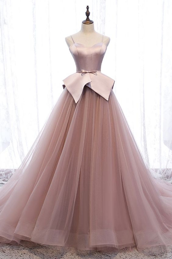 Princess Blush Pink Tulle Long Ball Gown for Prom or Birthday Party   cg18476