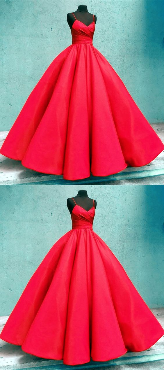 Red Wedding Gowns Spaghetti Straps V Neck Ball Gown For Women Prom Dresses   cg18553