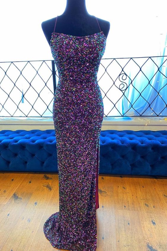 Purple Sequined Prom Dress   cg18569
