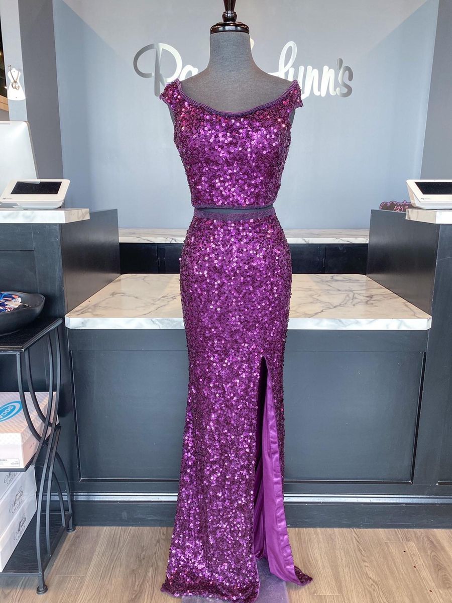 2021 mermaid sequined long prom dress with side slit    cg18582