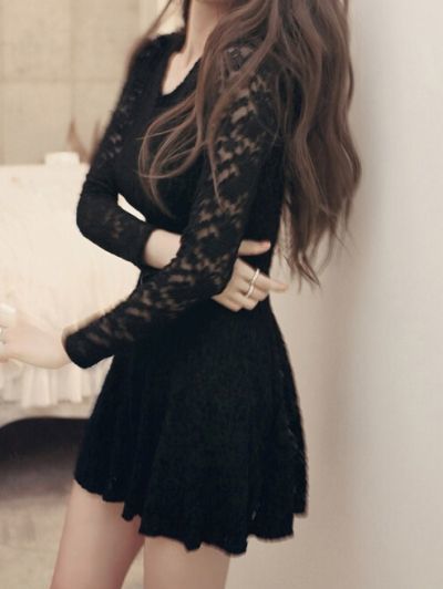 Black Round Neck Long Sleeve Lace homecoming Dress  cg1860