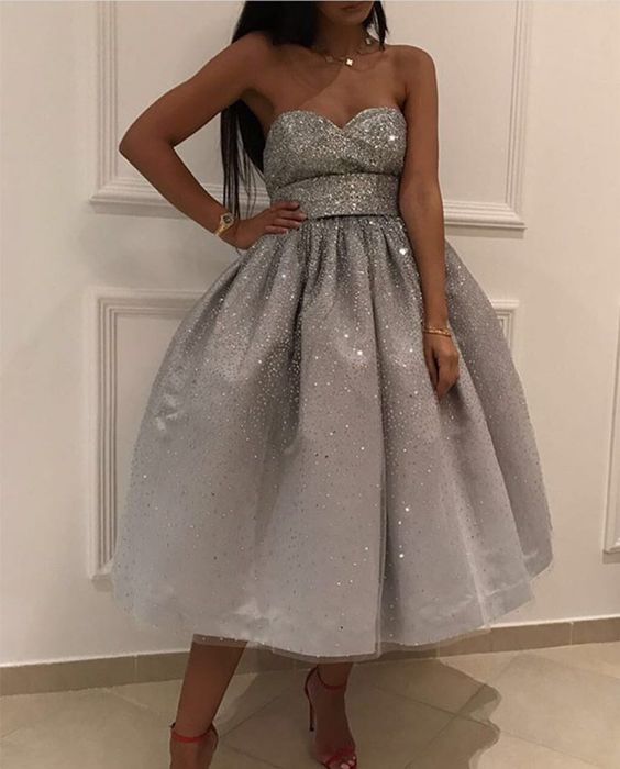Bling Bling Sequins Ball Gowns,Silver Homecoming Dress,Swing Party Dress,Short Dresses cg1863