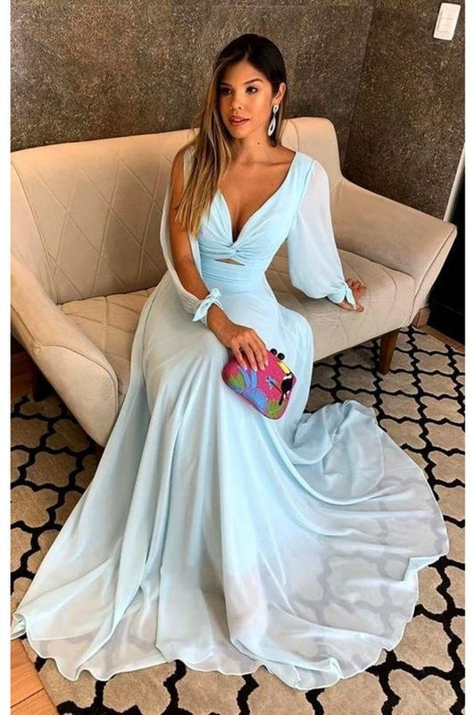 A-Line Chiffon Long Sleeves Prom Dresses Formal Evening Gowns    cg18689