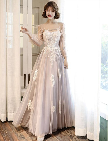 Lovely tulle lace long prom dress lace evening dress   cg18794