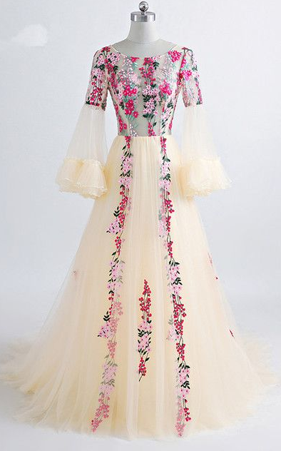 Floral Print A Line Scoop Floor Length Long Prom Dress   cg18806