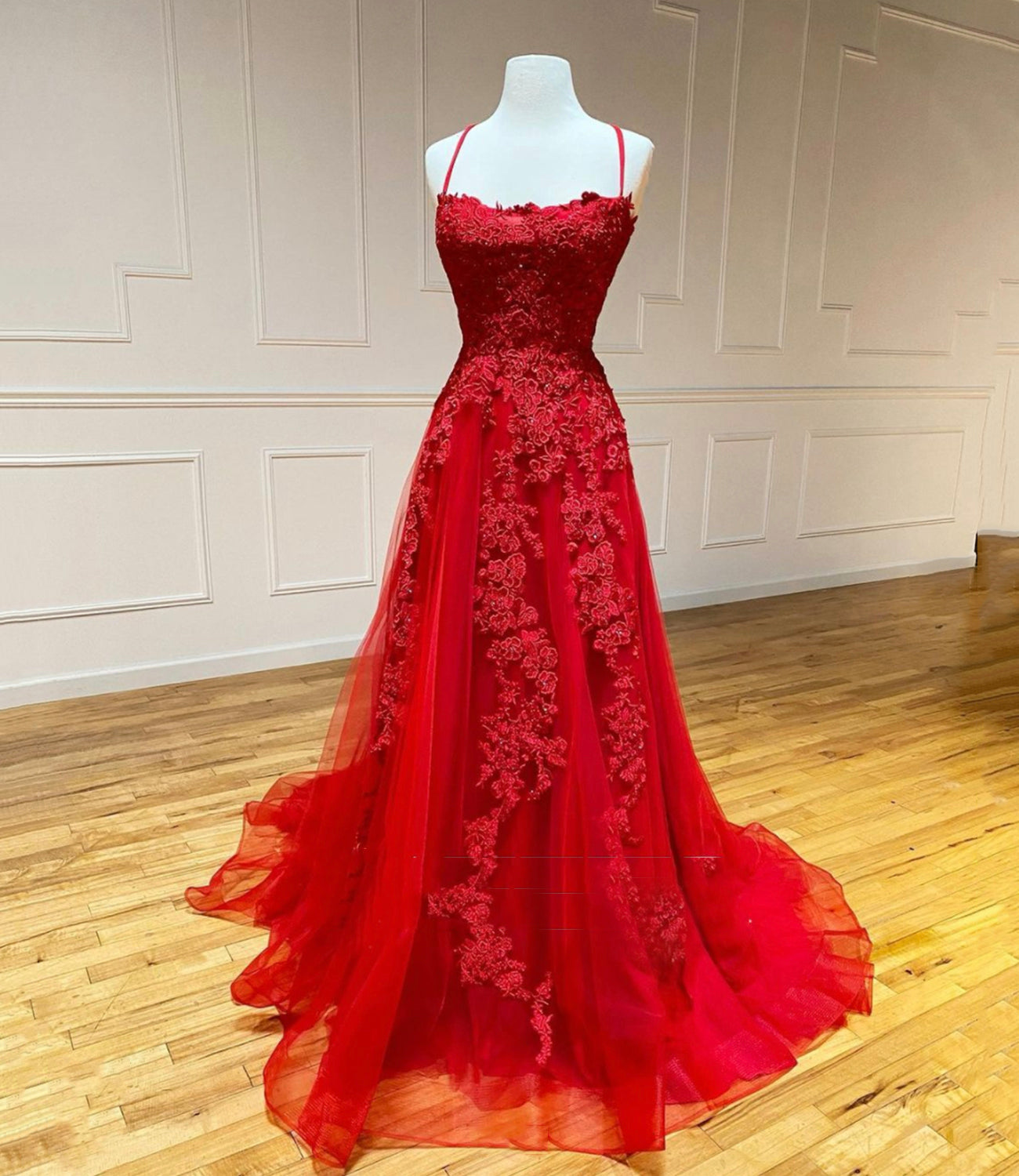 Red lace long prom dress red evening dress    cg18912