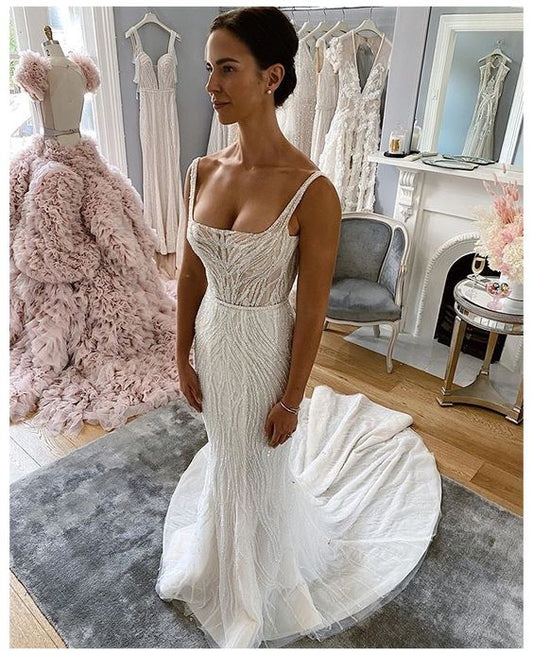 Mermaid Tulle Prom Dress long wedding dress    cg18924
