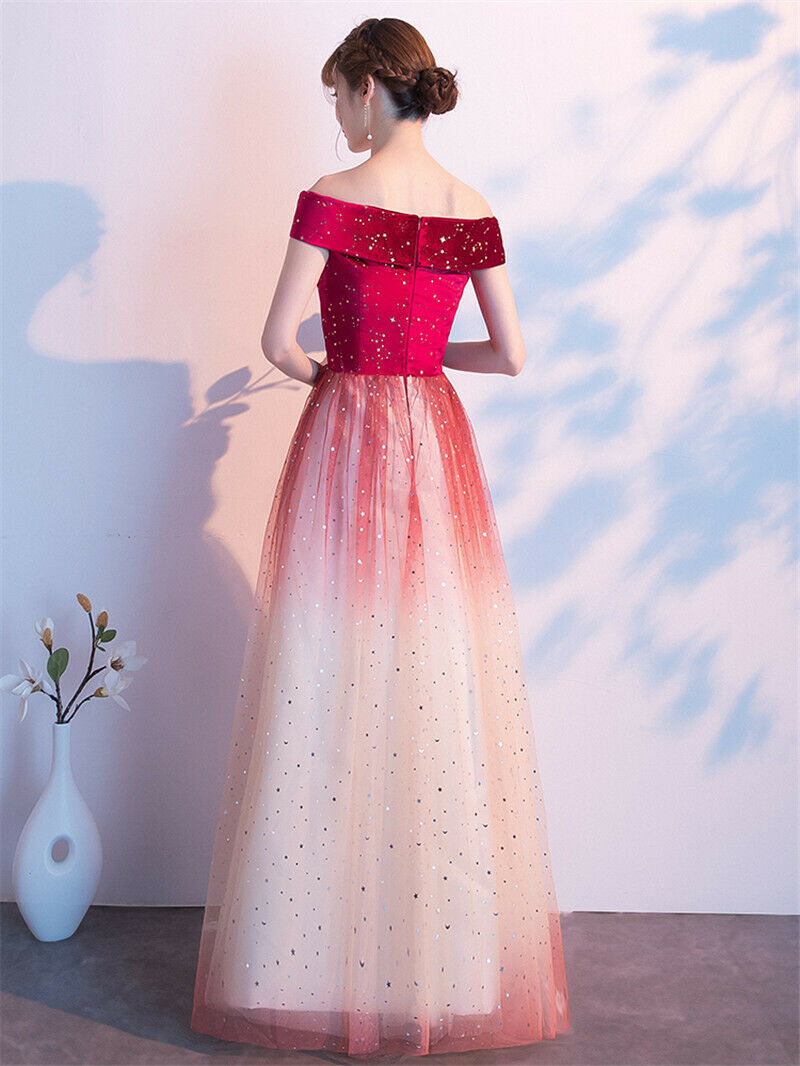 new prom dress Off-shoulder Bridesmaid Dress Gradient Colors Performance Dress Tulle Ball Gown   cg18986