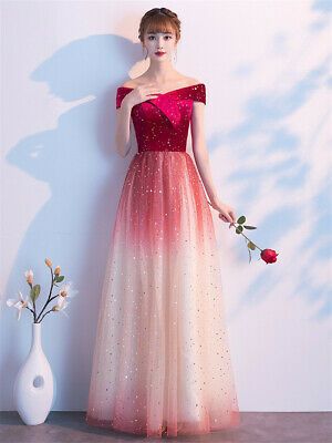 new prom dress Off-shoulder Bridesmaid Dress Gradient Colors Performance Dress Tulle Ball Gown   cg18986