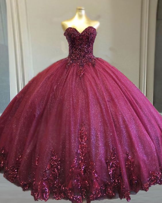 Sparkly Burgundy Quinceanera dresses prom dress    cg19028