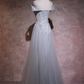 Grey Tulle Long Off Shoulder Party prom Dress 2021, Tulle With Lace Floor Length Party Dress   cg19086