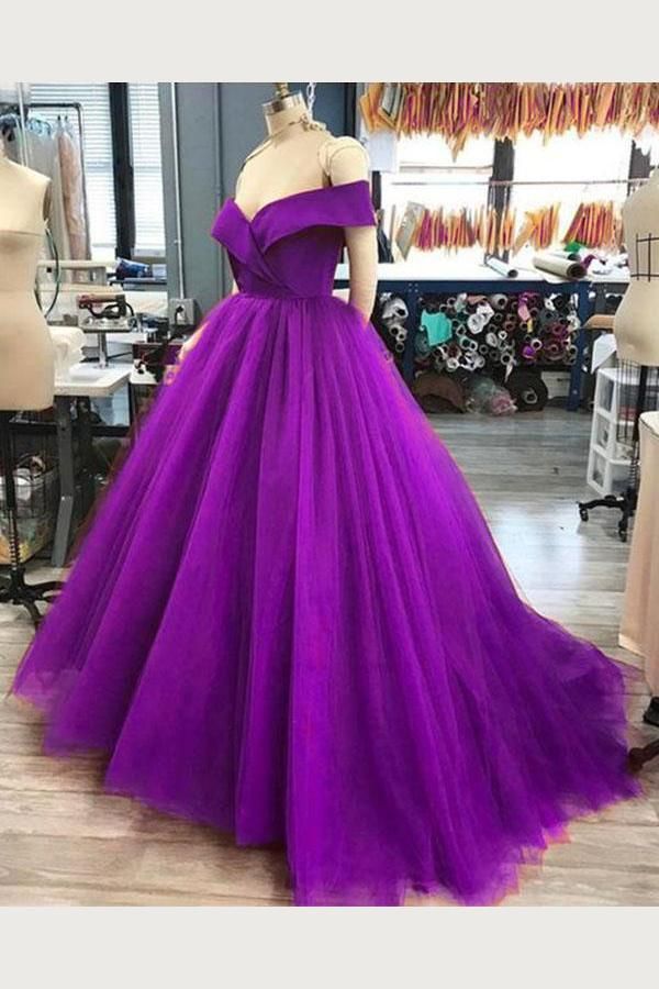 Charming Purple Tulle Long Off The Shoulder Party Dress, Long Prom Dress    cg19126