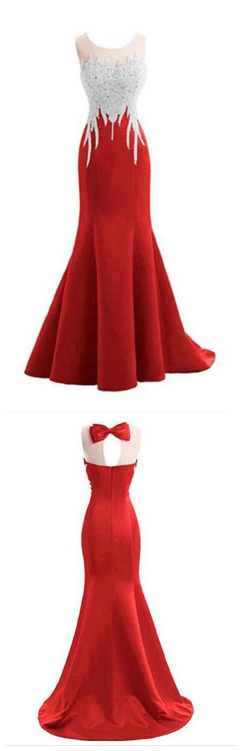 Red Mermaid Sleeveless Prom Dress with Appliques, Long Formal Dress with Sparkles cg1916