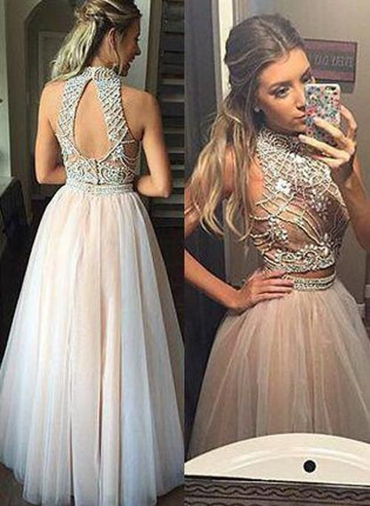 Two Piece Prom Dresses,A line Prom Dresses,Tulle Prom Dress with Beads cg1917