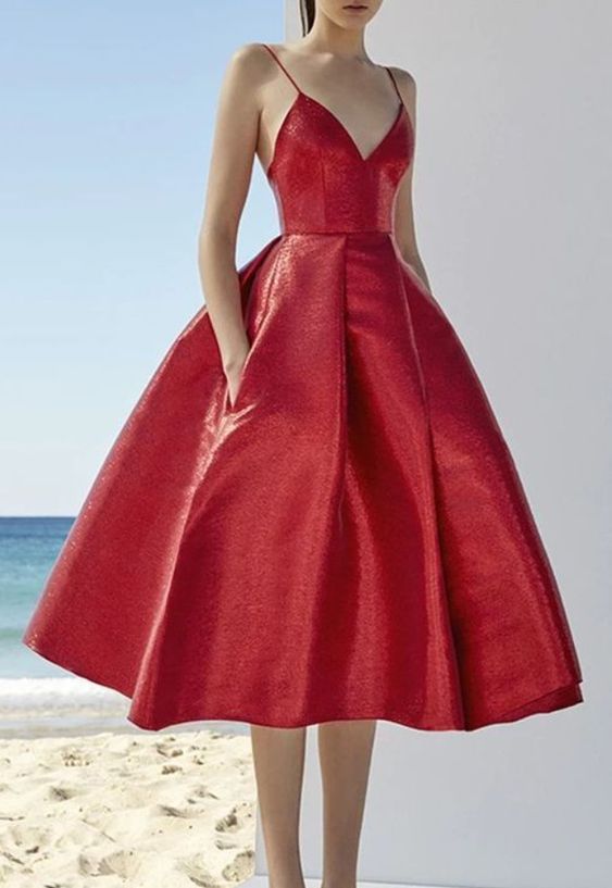 red Elegant sparhetti A-line long prom dress cg1918