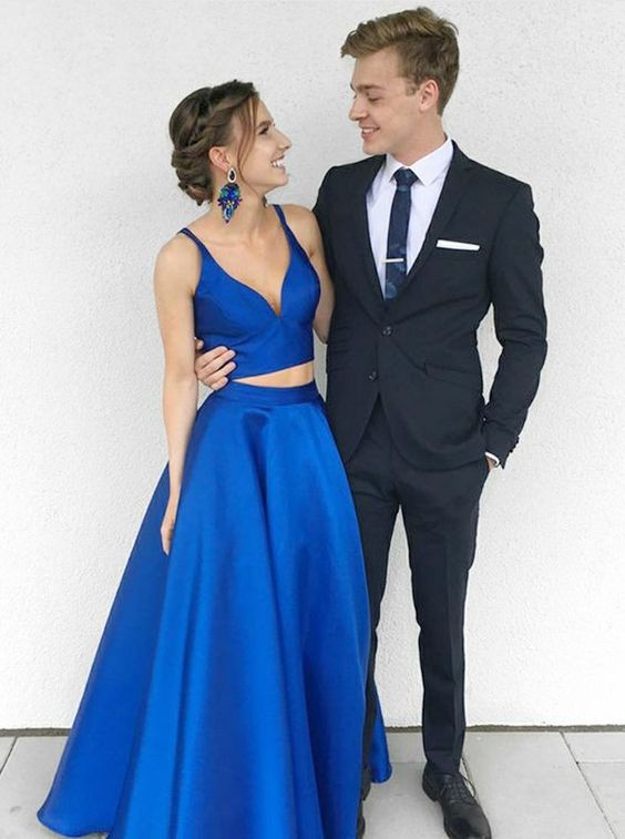 Charming Royal Blue Two Pieces Long Prom Dress Party Dresses cg1920