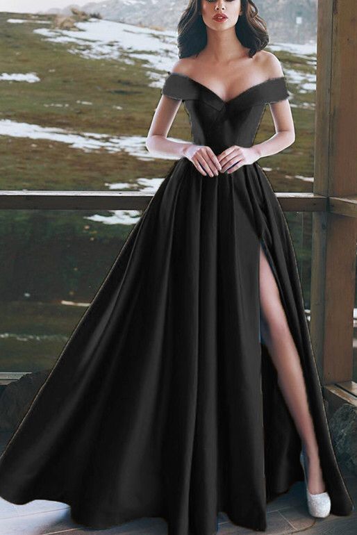 Elegant V-neck Off The Shoulder Long Satin Prom Dresses    cg19286