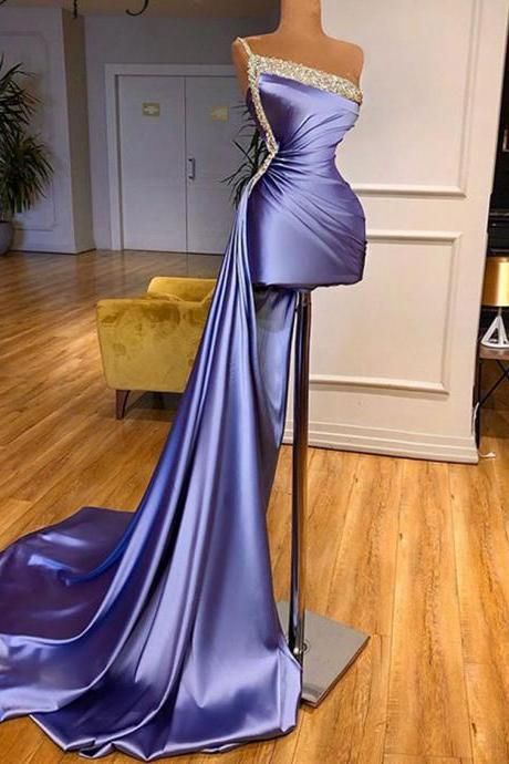 Sexy One Shoulder Short Prom Party Dress with Detachable Skirt Shiny Beaded Top Formal Women Dresses Custom Made   cg19300