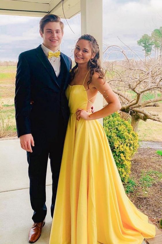 Simple yellow long prom dress, yellow evening dress    cg19330