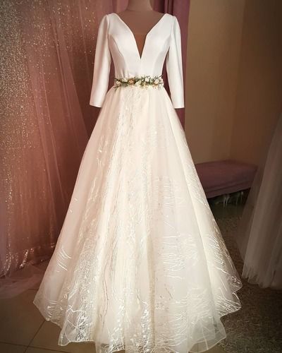 Long Sleeve Satin Wedding Dresses,Wedding Dress,Custom Made Wedding Gown Prom Dresses   cg19362