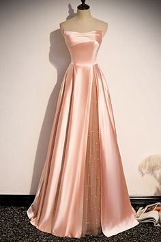 strapless pink satin long party dress formal prom dress   cg19396