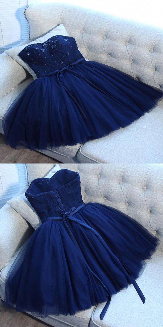 Charming A-Line Navy Blue Sweetheart Spaghetti Straps Homecoming Dresses cg194