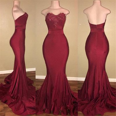Strapless Burgundy Prom Dresses Long Mermaid Evening Gowns   cg19421