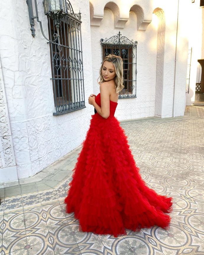 Princess Red Tiered Long Ball Gown Prom Gown   cg19499
