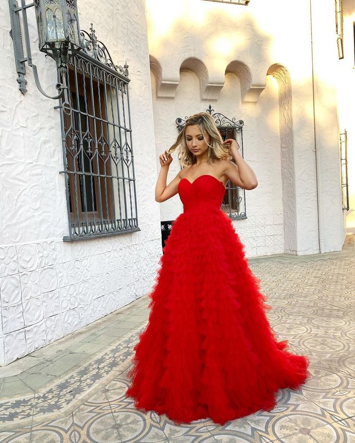 Princess Red Tiered Long Ball Gown Prom Gown   cg19499