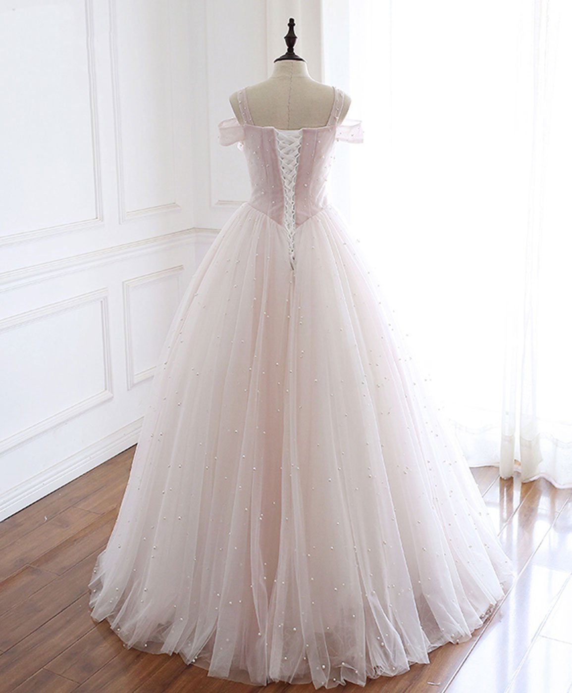 Light Pink Tulle Long Prom Dress Pink Tulle Formal Dress    cg19589