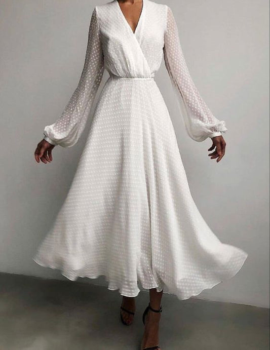 long sleeves white evening dress, prom dress   cg19601
