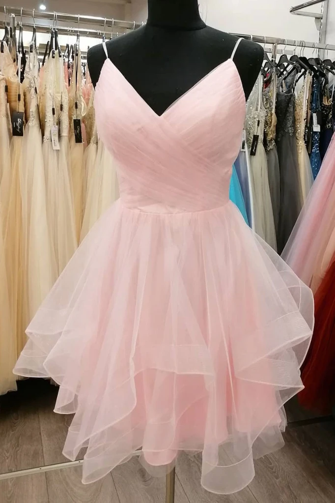 HOMECOMING DRESS SIMPLE PINK TULLE SHORT PINK COCKTAIL DRESS   cg19621