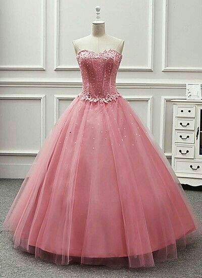 Sweetheart Pink Tulle Prom Dress     cg19626