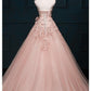 Charming Pearl Pink Tulle Sweet 16 prom Gown with Lace, Long Party Dress   cg19822