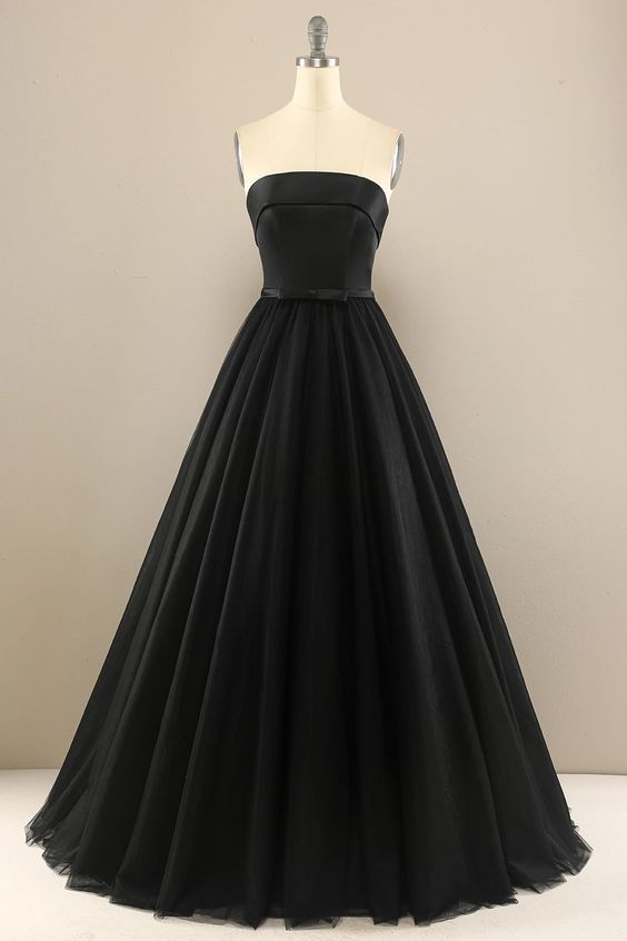 Elegant A Line Strapless Black Prom Dress    cg19832