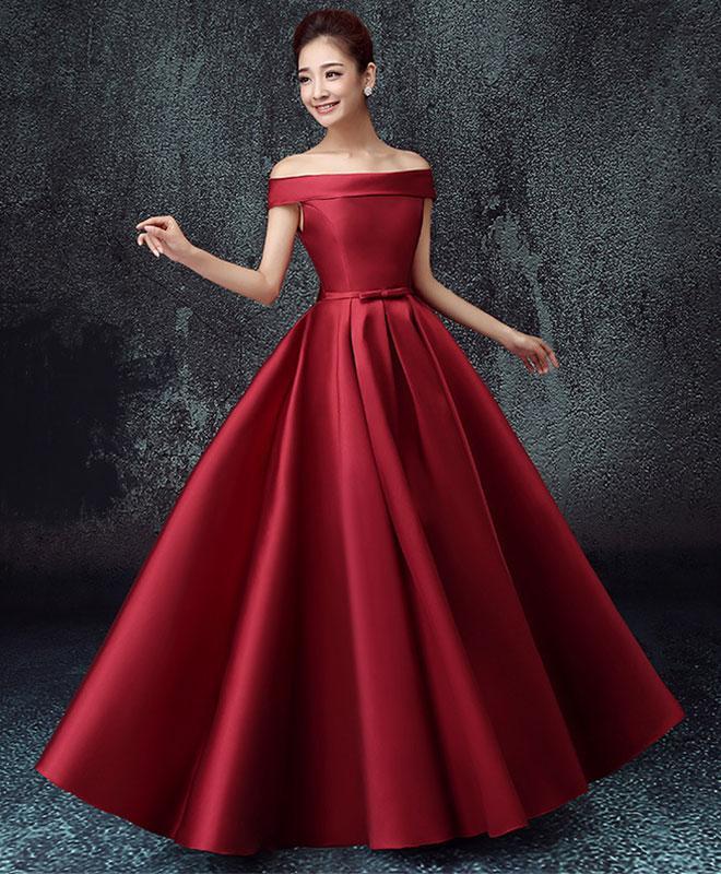 Simple Satin A-Line Off Shoulder Floor Length Party Dress, Satin Prom Dress Evening Dress    cg19836