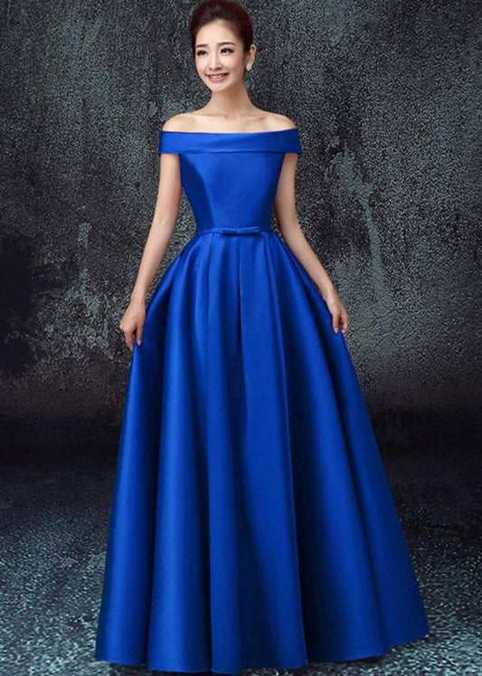 Simple Satin A-Line Off Shoulder Floor Length Party Dress, Satin Prom Dress Evening Dress    cg19836