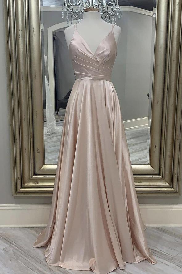 satin long A line prom dress simple evening dress     cg19898