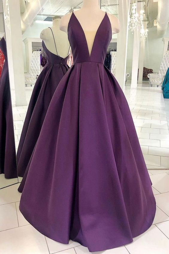 Purple satin long prom dress, simple purple evening dress cg1992