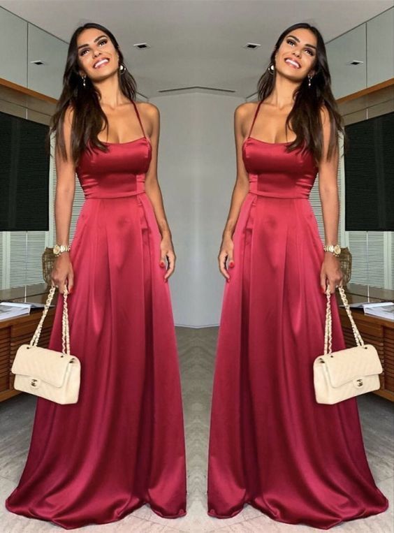 Elegant long burgundy soft satin prom dresses    cg19936