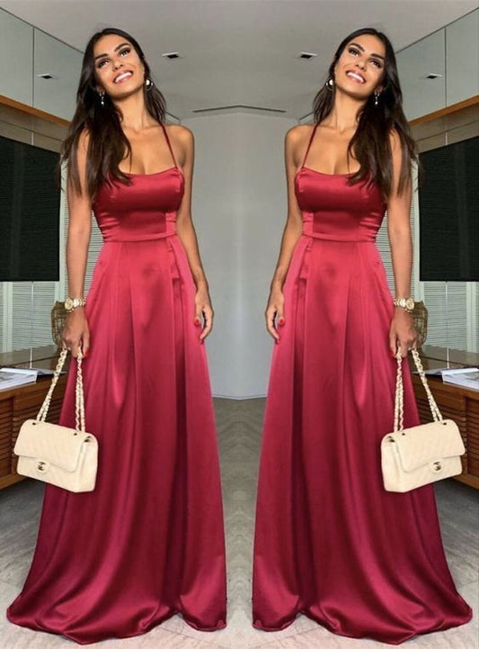 Elegant long burgundy soft satin prom dresses    cg19936