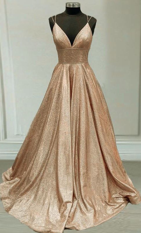 Sparkly prom dresses champagne gold ball gown v neck with multi straps    cg19968
